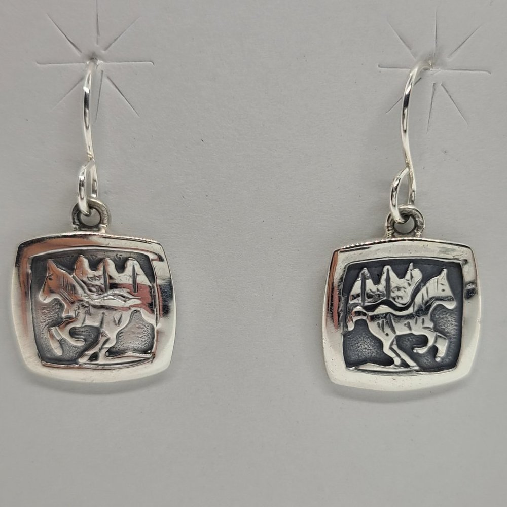 Navajo Horse Scene, Overlay Sterling Silver Earrings